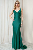 Satin Spaghetti Straps Trumpet V-Neck Detailed Open Back Long Prom Dress ACBZ018-Prom Dress-smcfashion.com