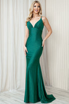 Satin Spaghetti Straps Trumpet V-Neck Detailed Open Back Long Prom Dress ACBZ018-Prom Dress-smcfashion.com