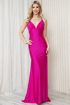 Satin Spaghetti Straps Trumpet V-Neck Detailed Open Back Long Prom Dress ACBZ018-Prom Dress-smcfashion.com