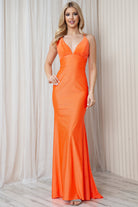 Satin Spaghetti Straps Trumpet V-Neck Detailed Open Back Long Prom Dress ACBZ018-Prom Dress-smcfashion.com