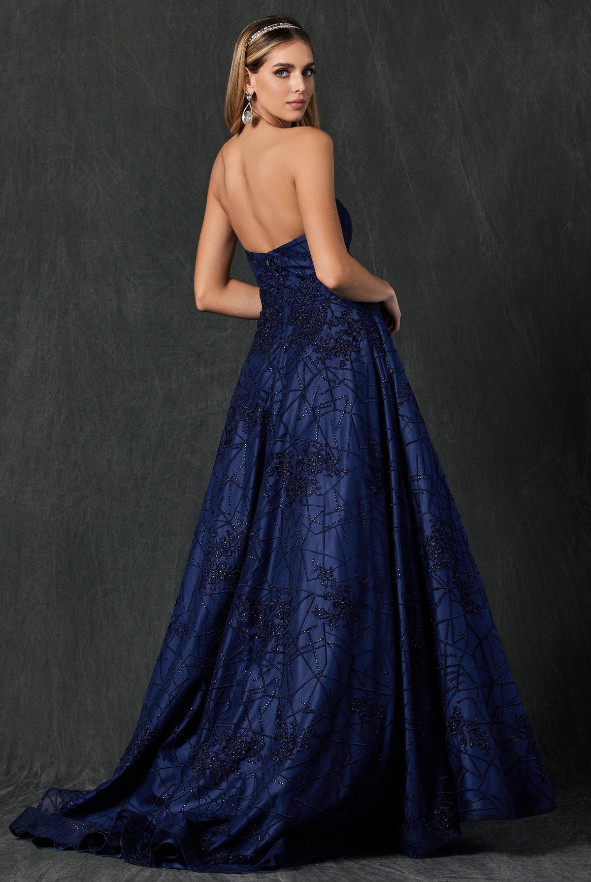 Embroidered Lace Strapless A-Line Open Back Long Prom Dress JT692-Prom Dress-smcfashion.com
