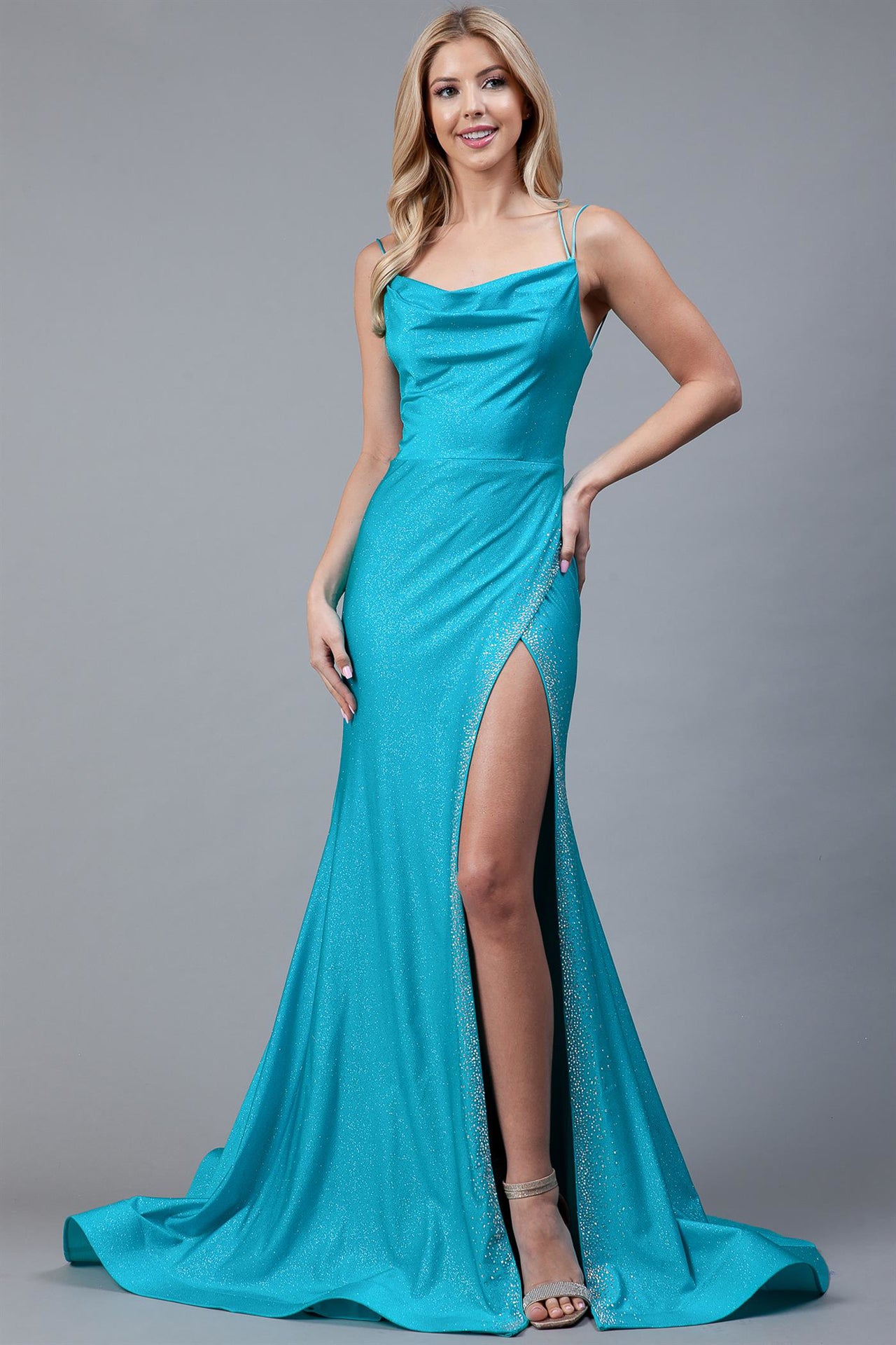 Mermaid Side Slit Cowl Neck Double Spaghetti Straps Long Prom Dress AC399-Prom Dress-smcfashion.com