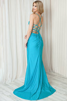 Clamorous High Slit Wrap Glitter Jersey Bustier-Inspired Bodice Long Prom Dress ACBZ019-Prom Dress-smcfashion.com