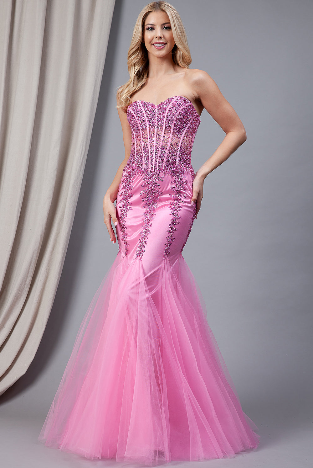 Strapless Sweetheart Embroidered Bodice Mermaid Long Wedding & Evening Dress AC774-Evening Dress-smcfashion.com