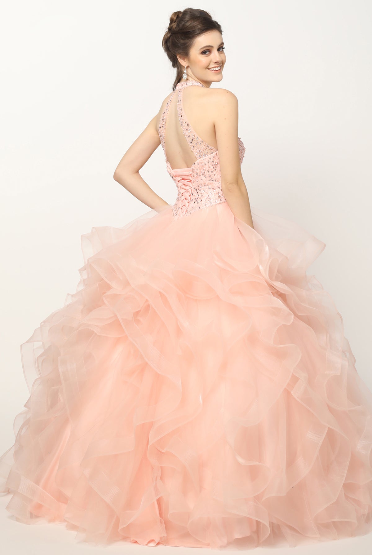 Crystal Beading On A Flounced Tulle Long Quinceanera Dress JT1420-Quinceanera Dress-smcfashion.com