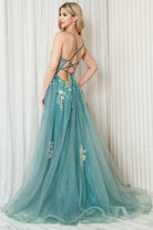 Tulle Skirt Embroidered Lace High Side Slit Long Prom Dress ACTM1003-Prom Dress-smcfashion.com