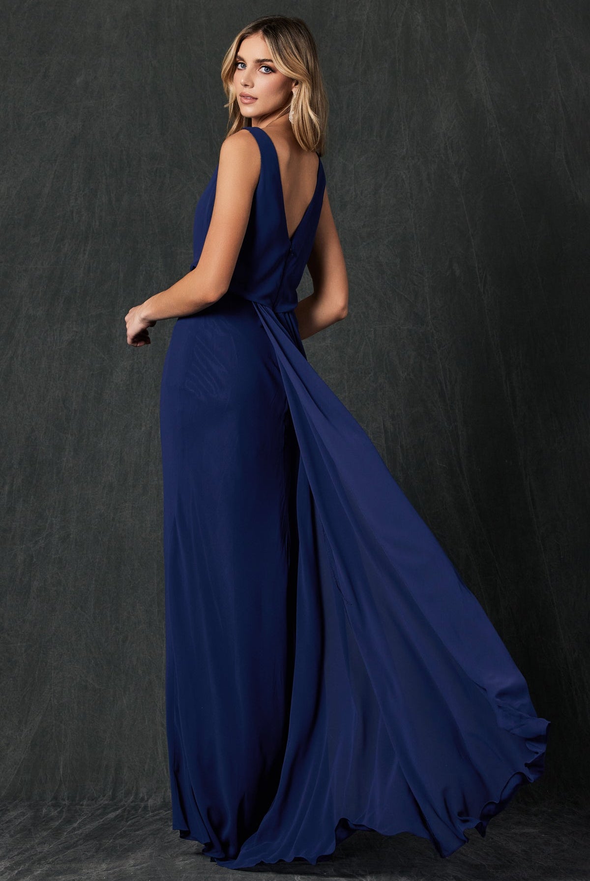 Sleeveless Formal Chiffon Cowl Neck Open Back Long Mother Of The Bride Dress JT670-Mother Of The Bride Dress-smcfashion.com