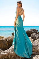 Sheer Embroidered Bodice Satin Open Criss Cross Back Long Prom Dress ACBZ020-Prom Dress-smcfashion.com