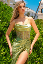 Sheer Embroidered Bodice Satin Open Criss Cross Back Long Prom Dress ACBZ020-Prom Dress-smcfashion.com