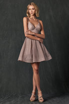 Glitter Fit And Flare Open Criss Cross Bacck Short Cocktail Dress JT850-Cocktail Dress-smcfashion.com