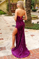 Strapless Embroidered Sequin Side Slit Open Corset Back Long Prom Dress AC3011-Prom Dress-smcfashion.com
