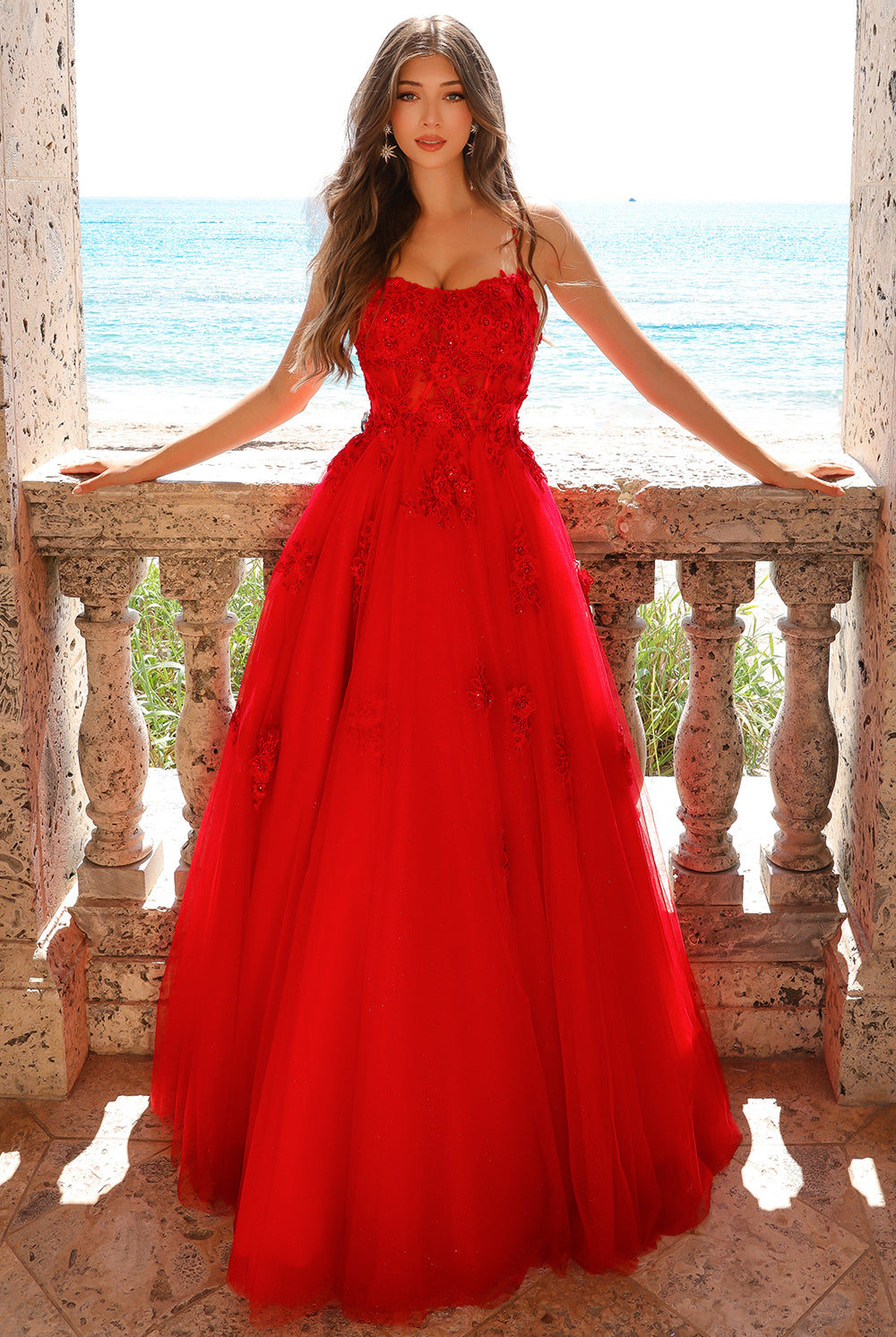 Flower Embroidery Tulle Skirt Boat Neck Long Prom Dress AC7035-Prom Dress-smcfashion.com