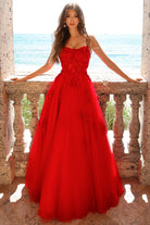 Flower Embroidery Tulle Skirt Boat Neck Long Prom Dress AC7035-Prom Dress-smcfashion.com