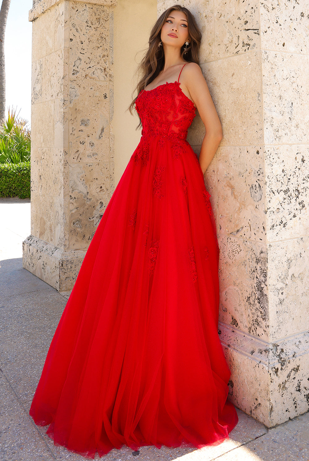 Flower Embroidery Tulle Skirt Boat Neck Long Prom Dress AC7035-Prom Dress-smcfashion.com