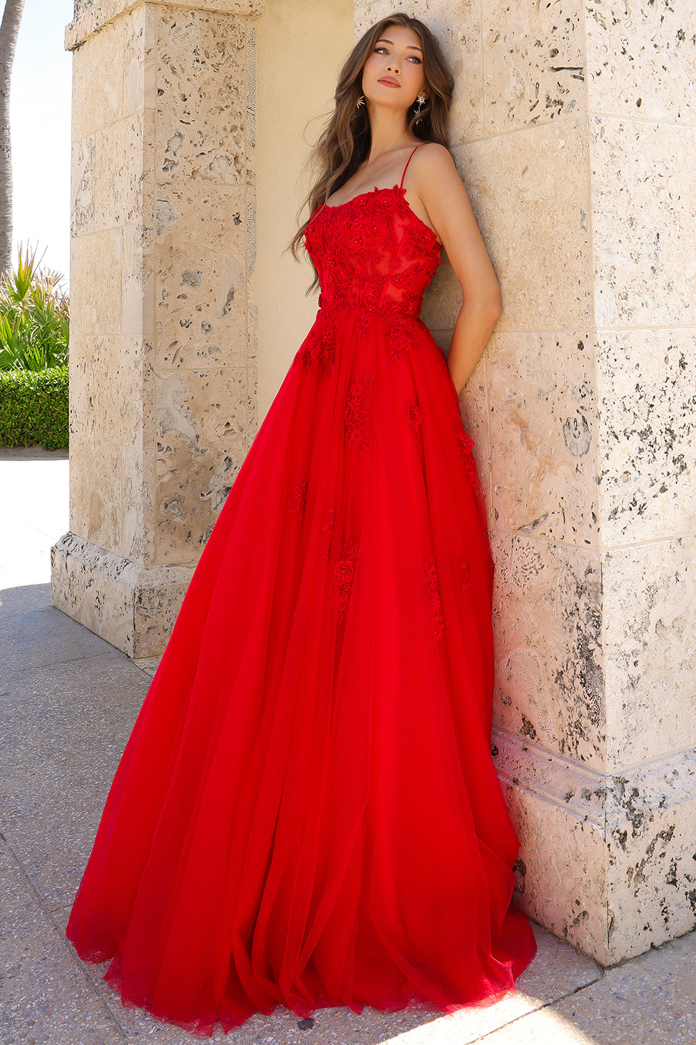 Flower Embroidery Tulle Skirt Boat Neck Long Prom Dress AC7035-Prom Dress-smcfashion.com