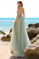 Strapless Sheer Bustier Inspired Bodice Elegant Overskirt Long Prom Dress ACTM1002-Prom Dress-smcfashion.com