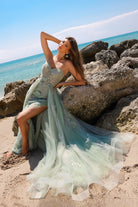 Strapless Sheer Bustier Inspired Bodice Elegant Overskirt Long Prom Dress ACTM1002-Prom Dress-smcfashion.com