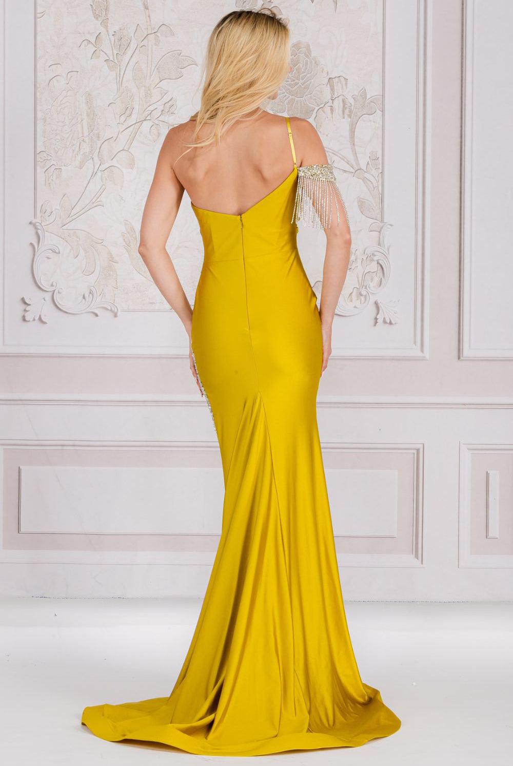 Spaghetti Straps High Side Slit Embellished Jewel Long Prom Dress AC3017-Evening Dress-smcfashion.com