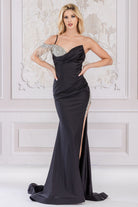 Spaghetti Straps High Side Slit Embellished Jewel Long Prom Dress AC3017-Evening Dress-smcfashion.com