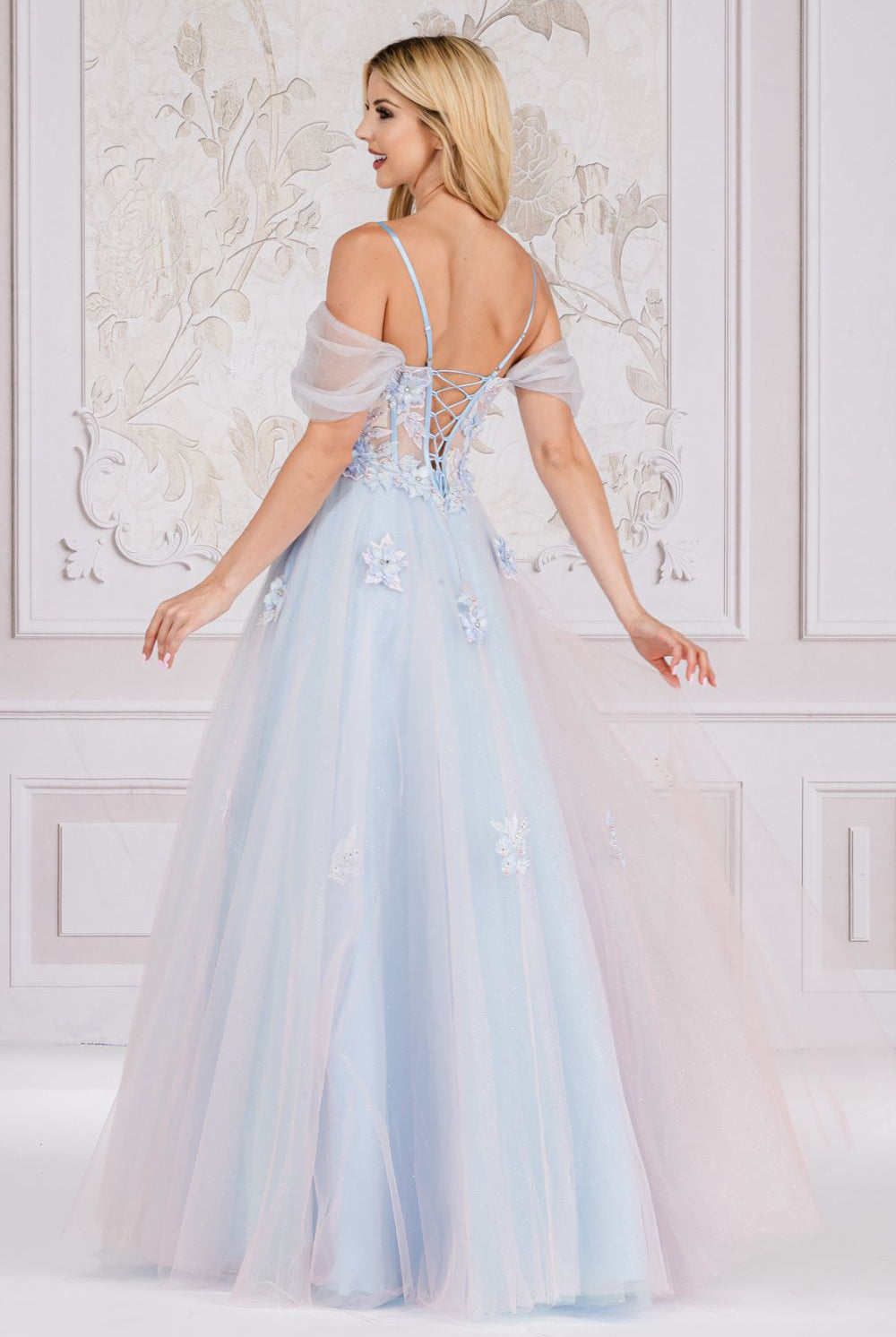 Off Shoulder Embroidered Lace Bodice Spaghetti Straps Long Prom Dress AC7044-Prom Dress-smcfashion.com