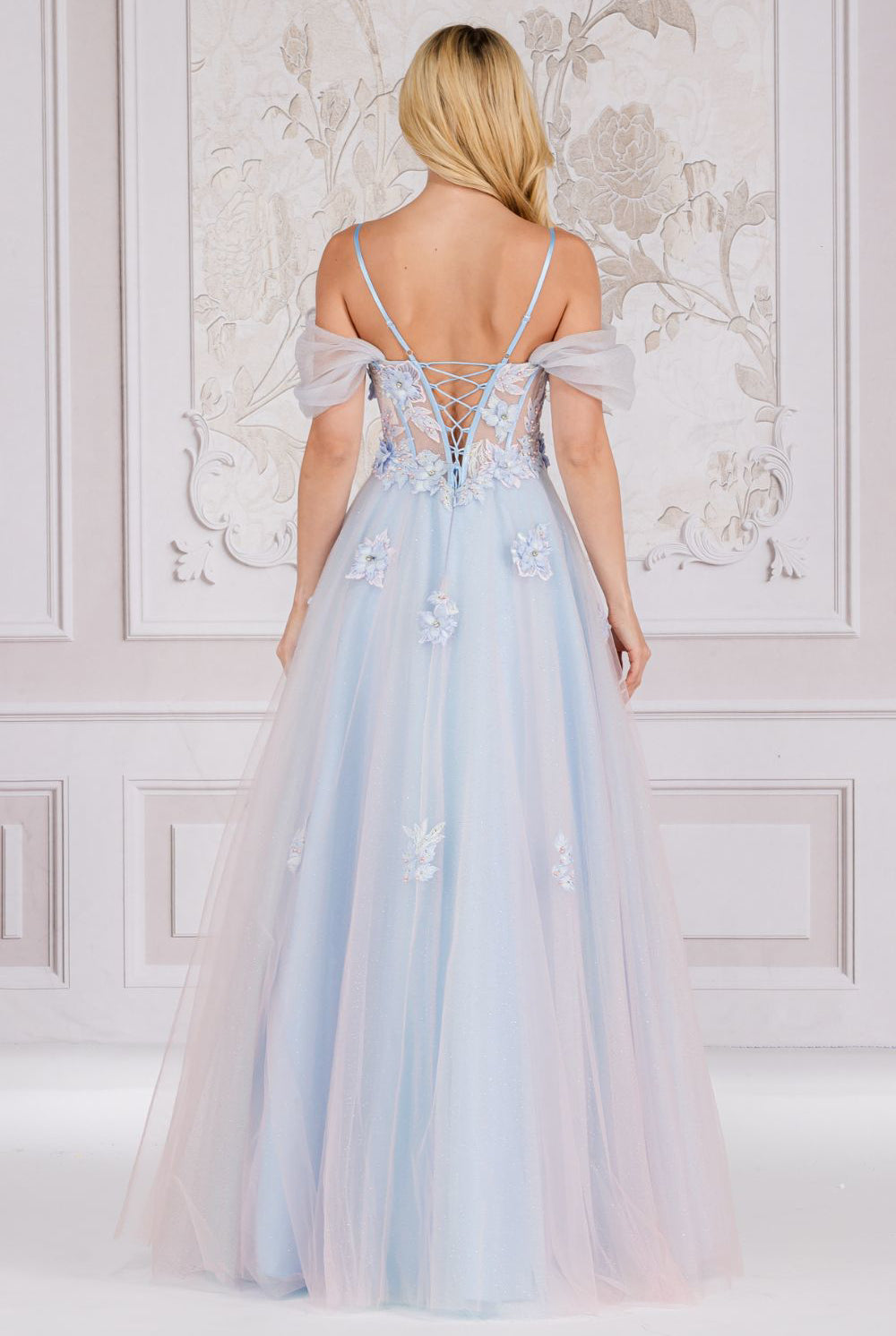 Off Shoulder Embroidered Lace Bodice Spaghetti Straps Long Prom Dress AC7044-Prom Dress-smcfashion.com