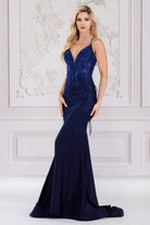 Mermaid Illusion V-Neck Embellished Sequin Open Criss Cross Back Long Prom Dress AC3018-Prom Dress-smcfashion.com