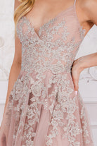 Side Slit Embroidered Lace Open Criss Cross Back Long Prom Dress ACTM1006-Prom Dress-smcfashion.com
