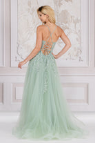 Side Slit Embroidered Lace Open Criss Cross Back Long Prom Dress ACTM1006-Prom Dress-smcfashion.com