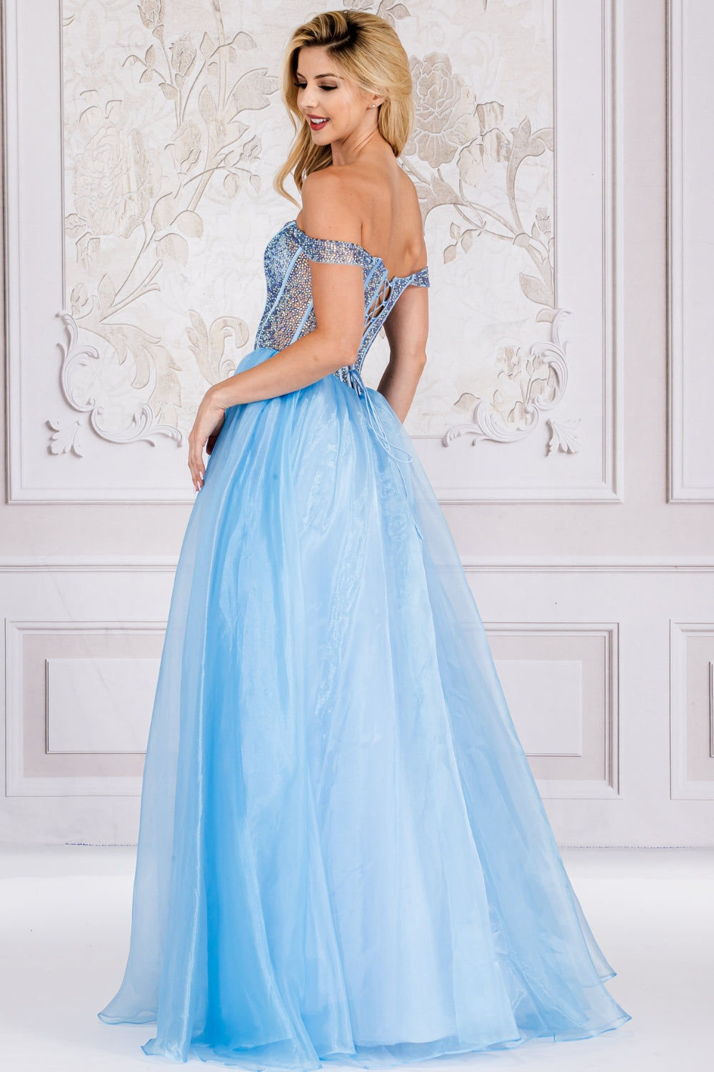 Off Shoulder Sheer Embellished Bodice A-Line Long Prom Dress AC7040-Prom Dress-smcfashion.com