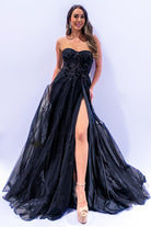 Strapless Embroidered Lace Sheer Bodice Long Prom Dress ACTM1015-Prom Dress-smcfashion.com