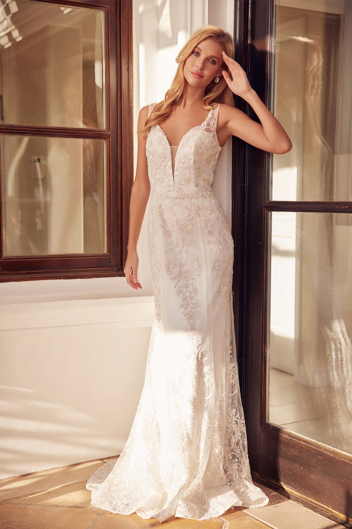 Embroidered Lace Mermaid Illusion Sweetheart Long Wedding Dress JT277W-Wedding Dress-smcfashion.com