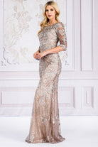 Embroidered Lace Trumpet Sheer 3/4 Sleeves Long Mother Of The Bride Dress AC7045-Mother of the Bride Dress-smcfashion.com