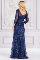 Embroidered Lace Trumpet Sheer 3/4 Sleeves Long Mother Of The Bride Dress AC7045-Mother of the Bride Dress-smcfashion.com