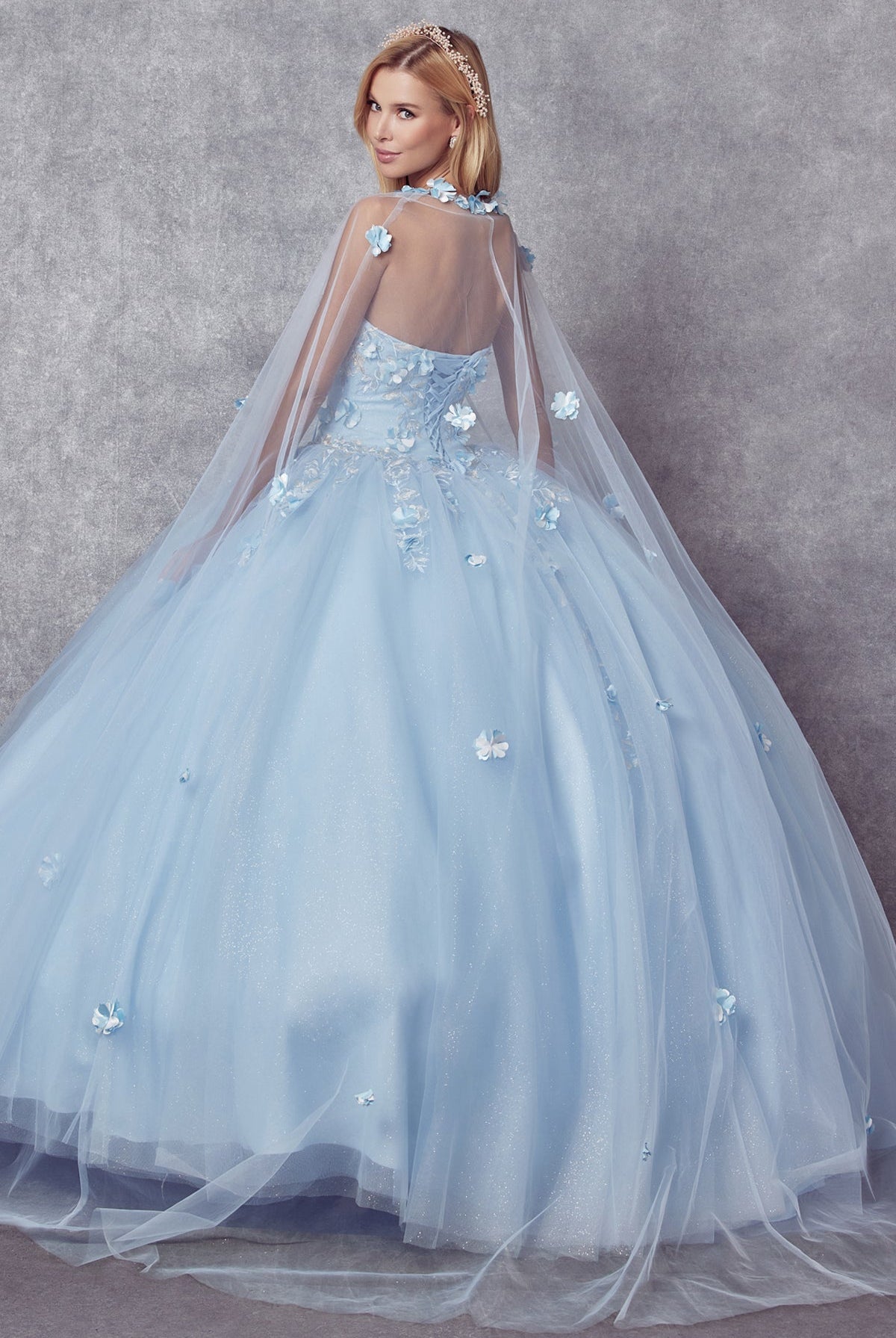 Strapless 3D Floral Applique Open Back Long Quinceanera Dress JT1435-All Dresses-smcfashion.com
