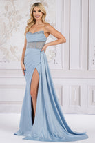 Side Slit Sheer Lace Bodice Corset Back Long Prom Dress ACTM1005-Prom Dress-smcfashion.com