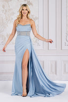 Side Slit Sheer Lace Bodice Corset Back Long Prom Dress ACTM1005-Prom Dress-smcfashion.com