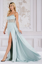 Side Slit Sheer Lace Bodice Corset Back Long Prom Dress ACTM1005-Prom Dress-smcfashion.com