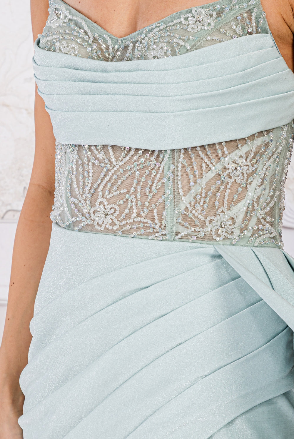 Side Slit Sheer Lace Bodice Corset Back Long Prom Dress ACTM1005-Prom Dress-smcfashion.com