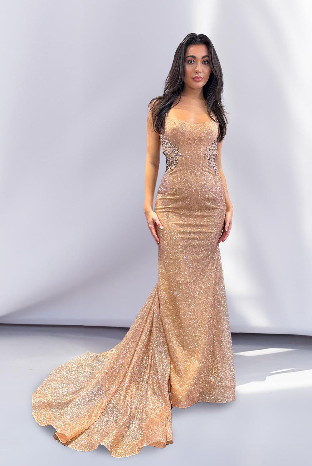 Embellished Glitter Mermaid Open Crossed Back Long Prom Dress ACTM1014-Prom Dress-smcfashion.com
