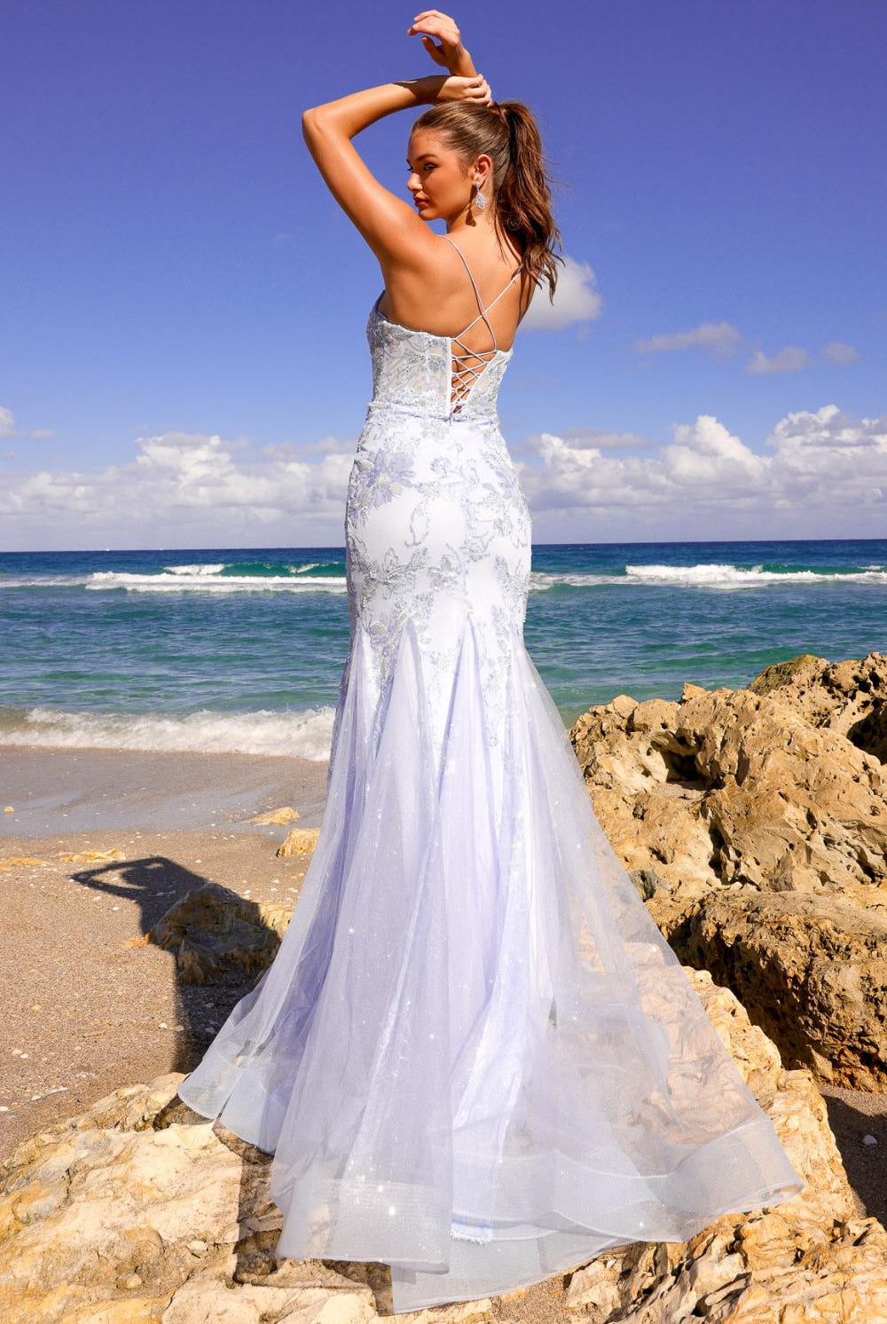 Spaghetti Straps Embroidered Lace Tulle Skirt Long Prom Dress AC7038-Prom Dress-smcfashion.com