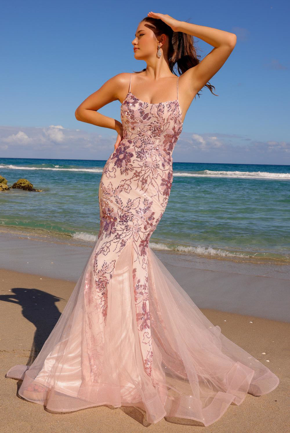 Spaghetti Straps Embroidered Lace Tulle Skirt Long Prom Dress AC7038-Prom Dress-smcfashion.com