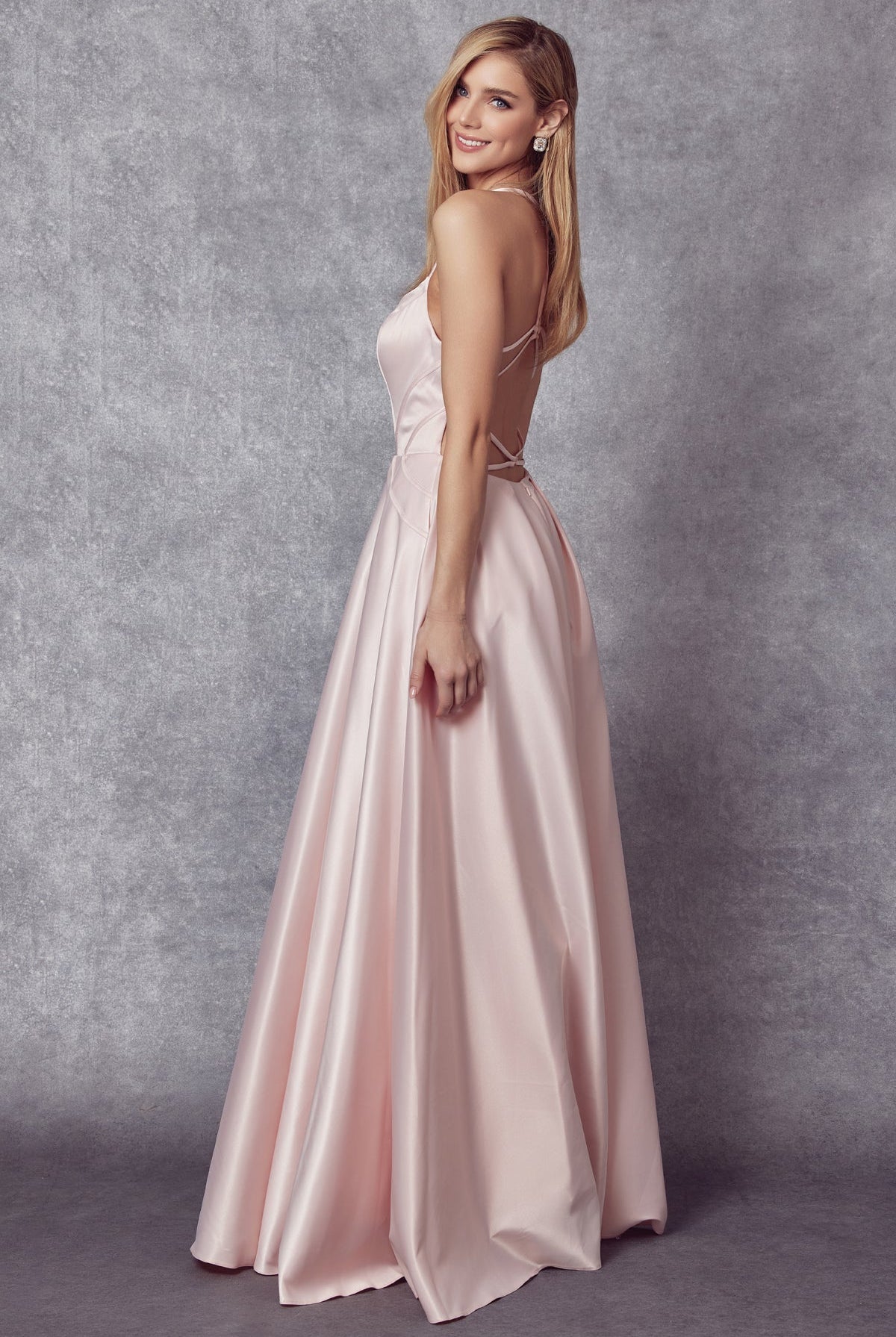 Satin A-Line Open Criss Cross Back Illusion V-Neck Long Prom Dress JT687-Prom Dress-smcfashion.com
