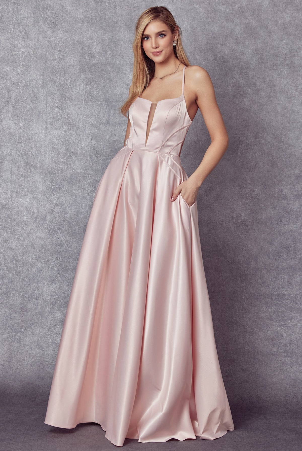 Satin A-Line Open Criss Cross Back Illusion V-Neck Long Prom Dress JT687-Prom Dress-smcfashion.com