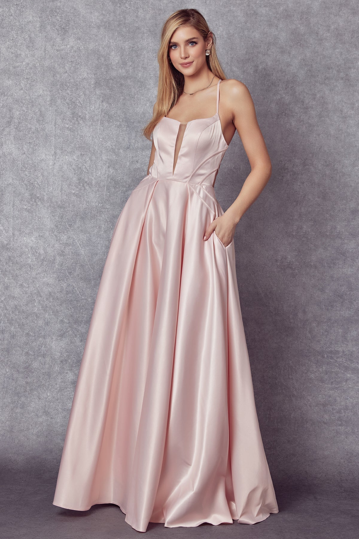 Satin A-Line Open Criss Cross Back Illusion V-Neck Long Prom Dress JT687-Prom Dress-smcfashion.com