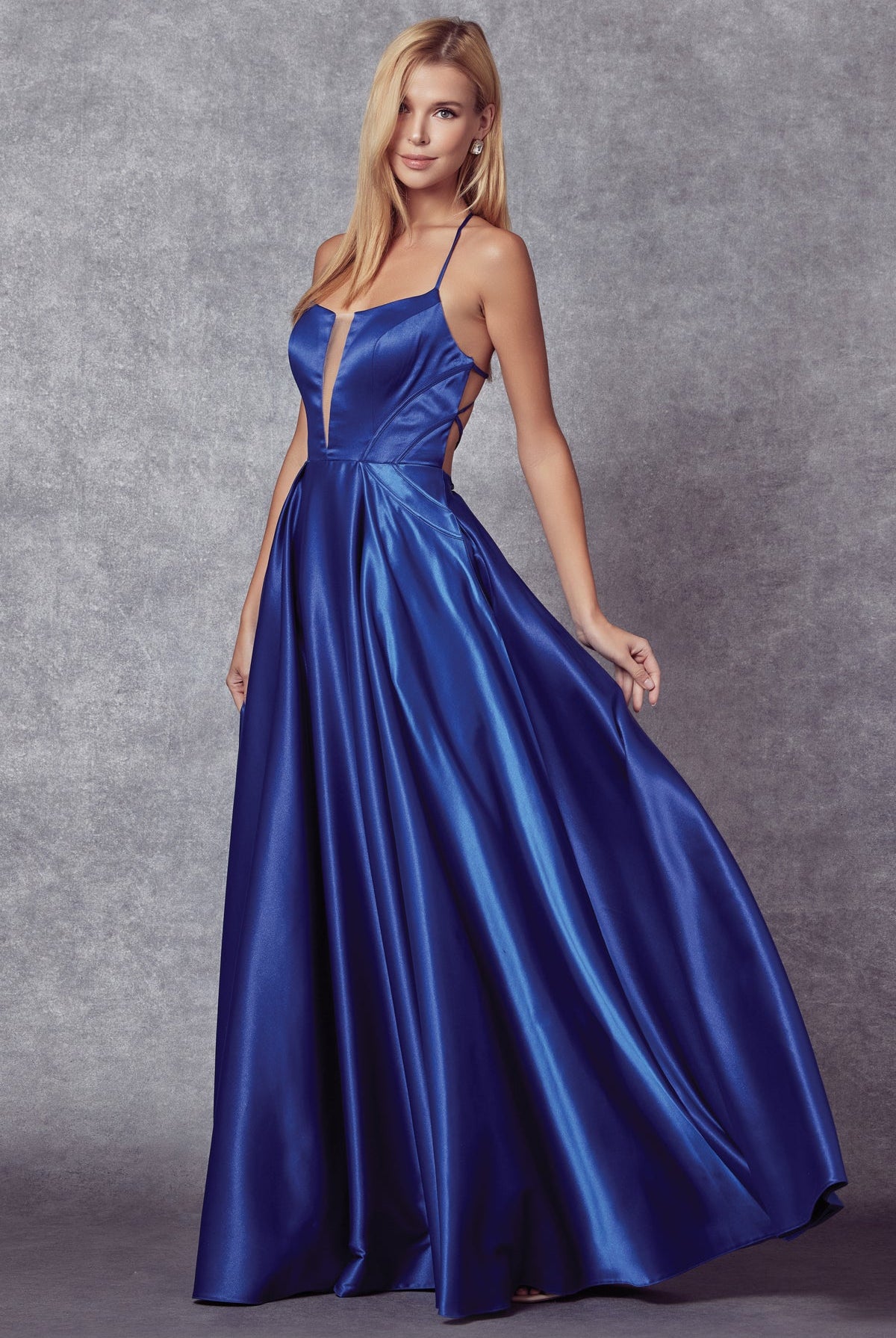 Satin A-Line Open Criss Cross Back Illusion V-Neck Long Prom Dress JT687-Prom Dress-smcfashion.com