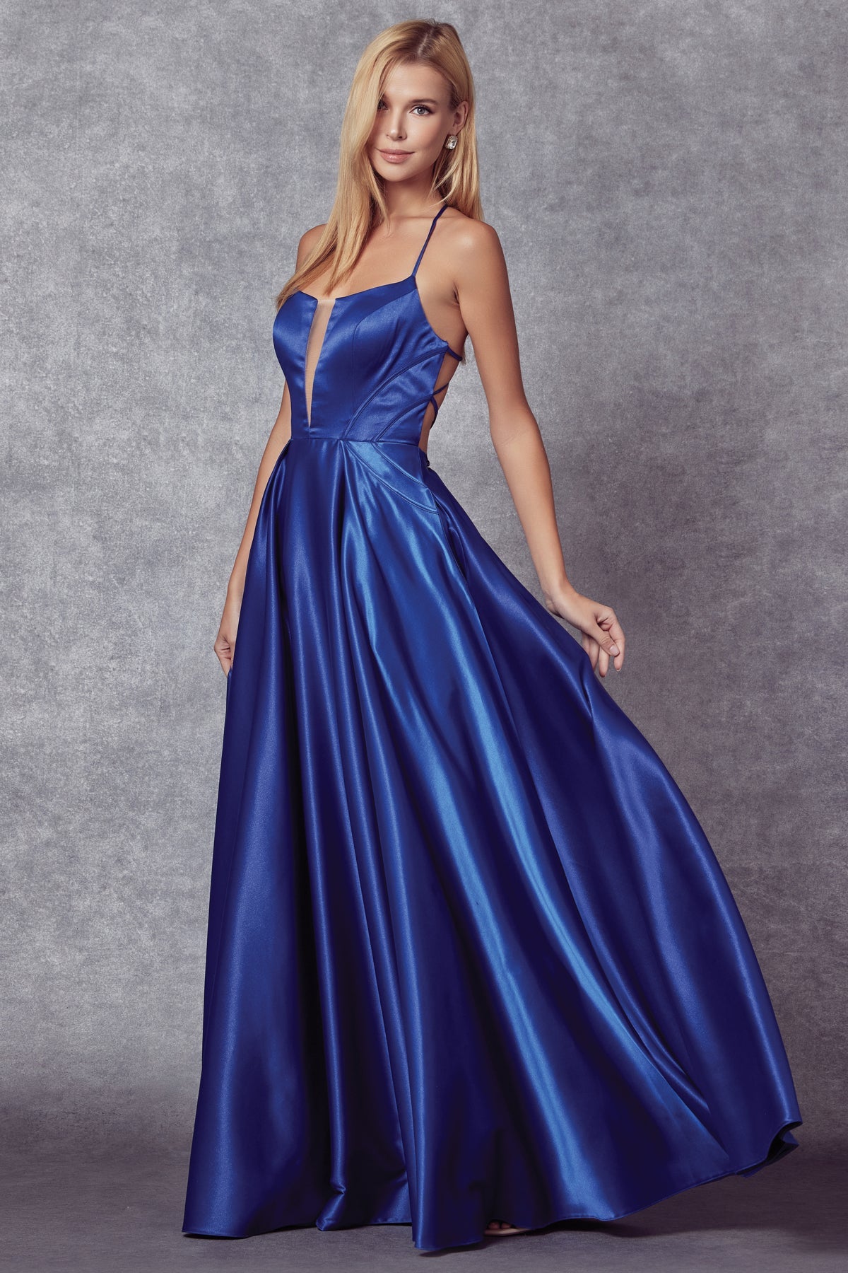 Satin A-Line Open Criss Cross Back Illusion V-Neck Long Prom Dress JT687-Prom Dress-smcfashion.com
