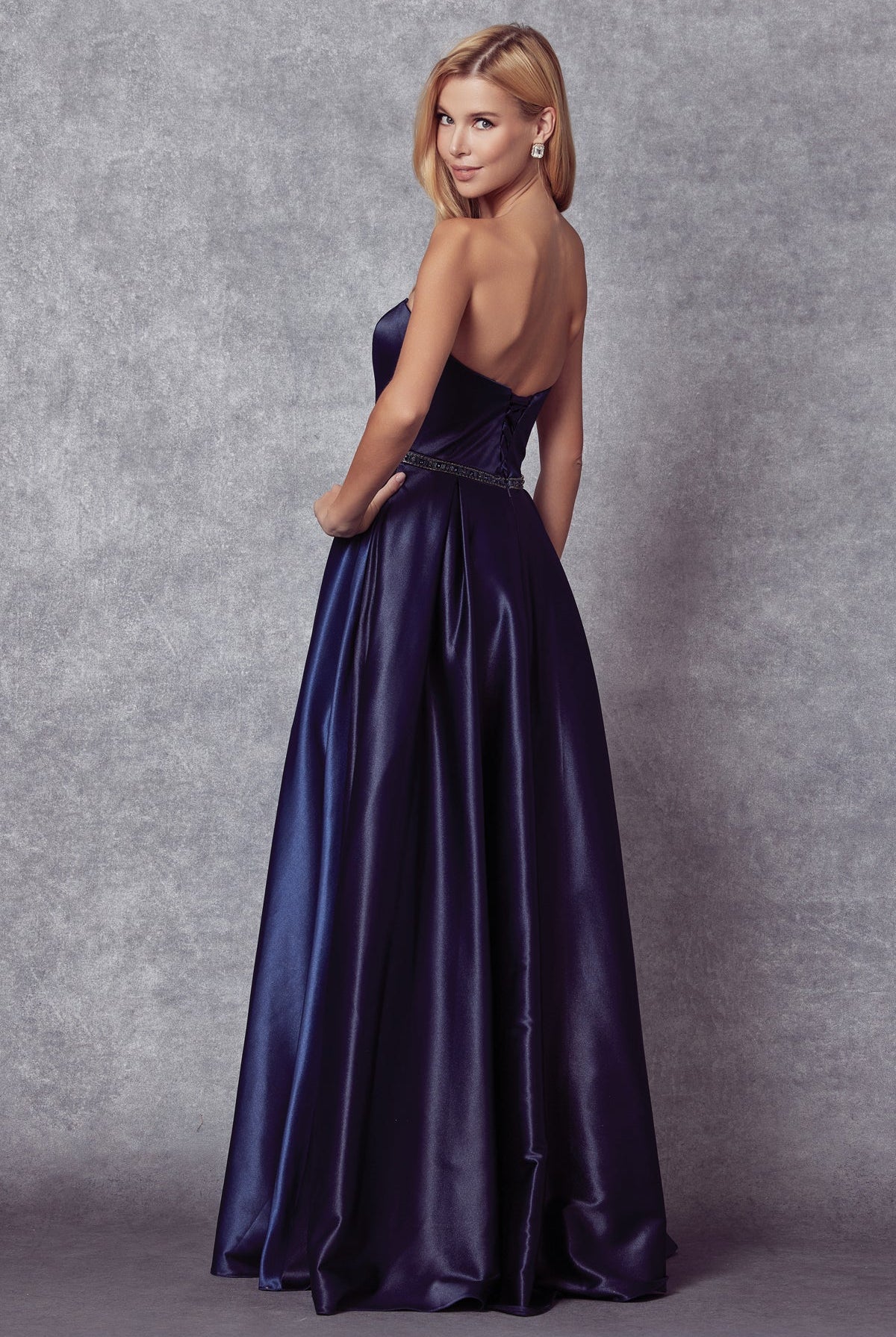 Strapless Embellished Waist Open Back Satin Long Prom Dress JT688-Prom Dress-smcfashion.com