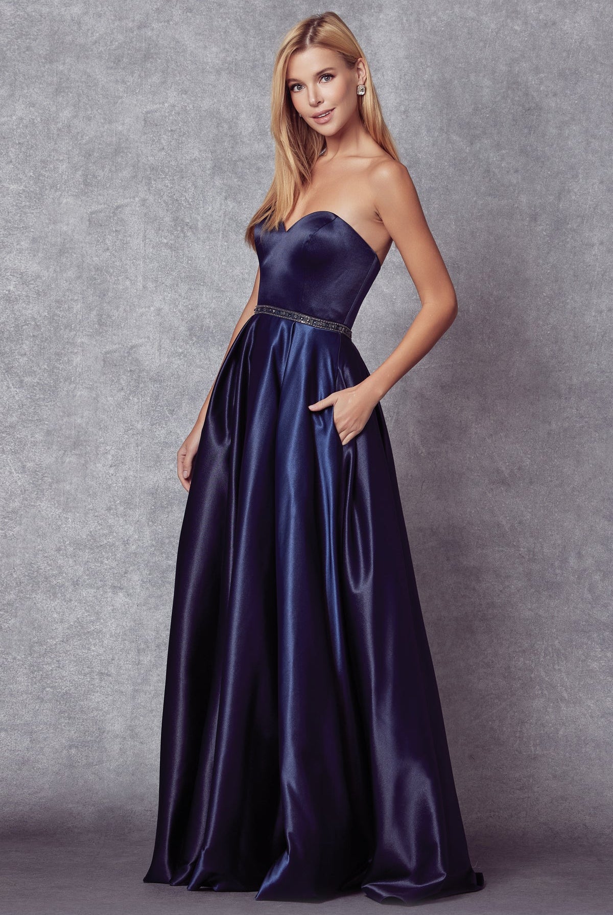 Strapless Embellished Waist Open Back Satin Long Prom Dress JT688-Prom Dress-smcfashion.com