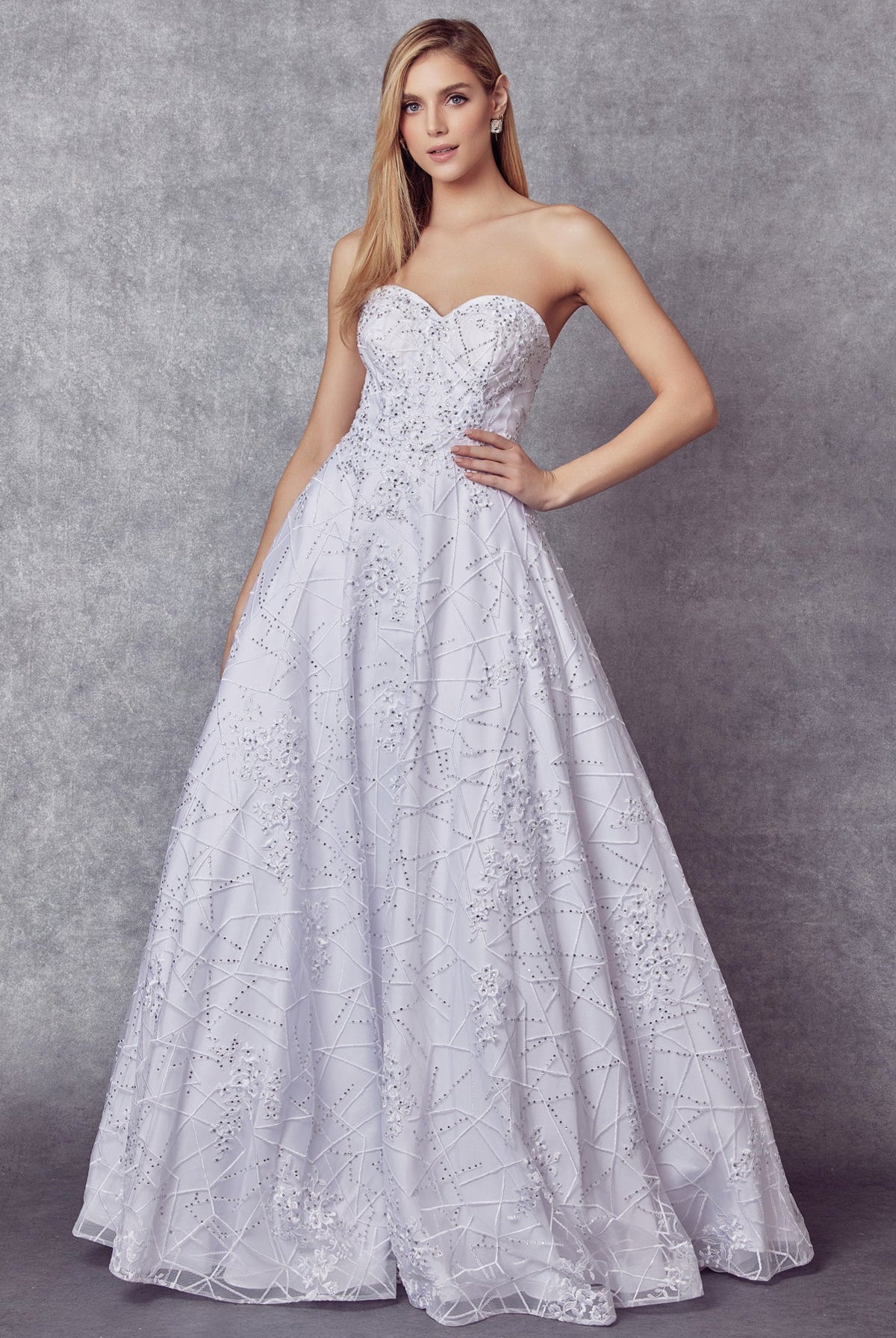 Embroidered Lace Strapless A-Line Open Back Long Wedding Dress JT692W-Wedding Dress-smcfashion.com