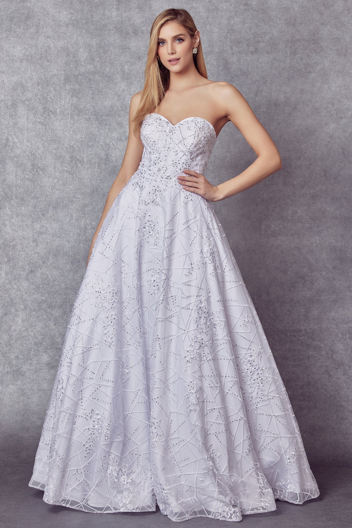 Embroidered Lace Strapless A-Line Open Back Long Wedding Dress JT692W-Wedding Dress-smcfashion.com